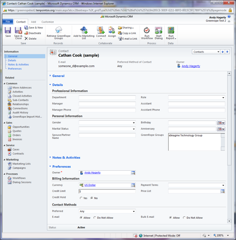 greenrope CRM plugin screencap